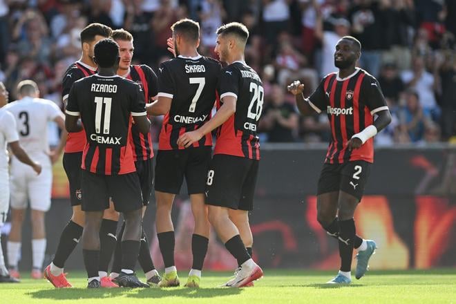 Na snímke radosť hráčov Trnavy po strelení gólu počas odvetného zápasu 2. predkola Konferenčnej ligy FC Spartak Trnava - FC Hibernians Paola.
