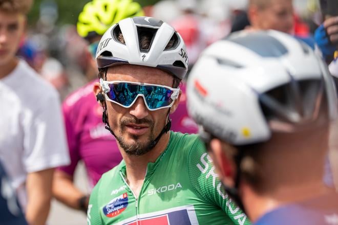 Na snímke Julian Alaphilippe v drese jeho bývalého zamestnávateľa, tímu Soudal Quick-Step, po cyklistických pretekov Okolo Slovenska 2024.