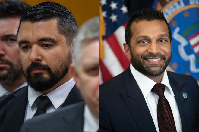 Slovak Information Service chief Pavol Gašpar (left) with FBI Director Kash Patel.