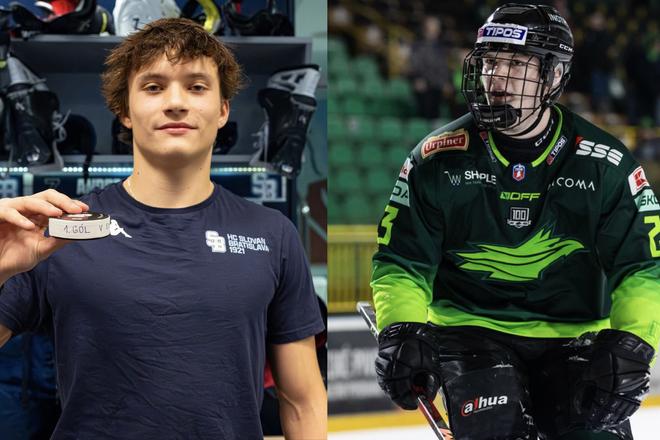 Andrej Fabuš zo Slovana (vľavo) a žilinský Jakub Dubravík patria k mladíkom v extralige, ktorí už zaznamenali prvý gól v súťaži.