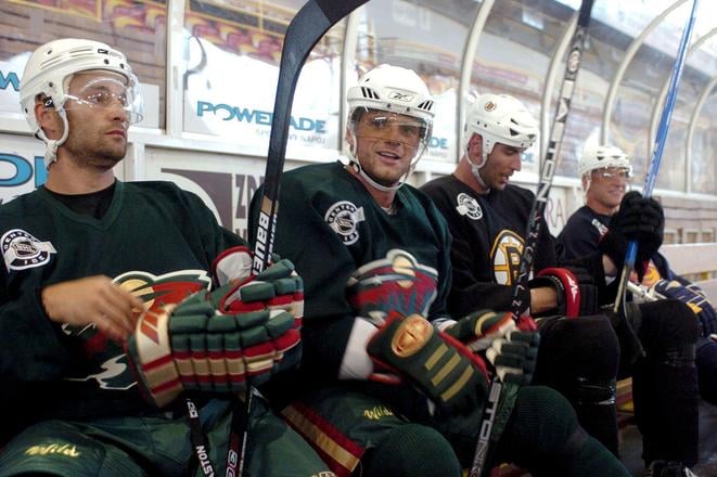 Slovenskí hokejisti zámorskej NHL (zľava) Pavol Demitra, Marián Gáborík, Zdeno Chára a Marián Hossa.