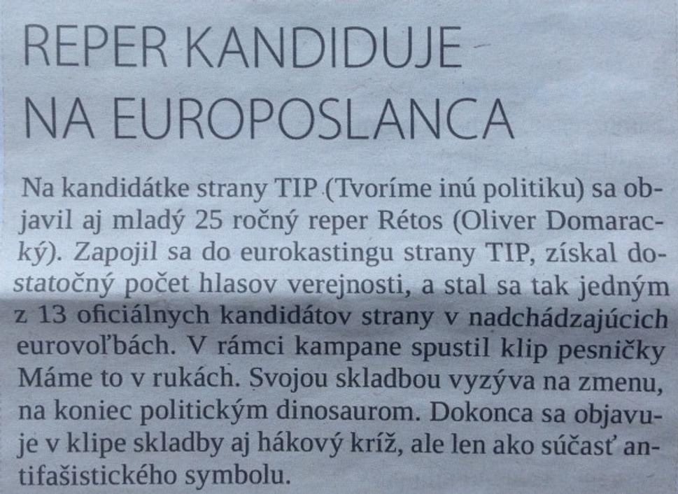 Článok o reperovi zo strany TIP zverejnení pri Krížovke