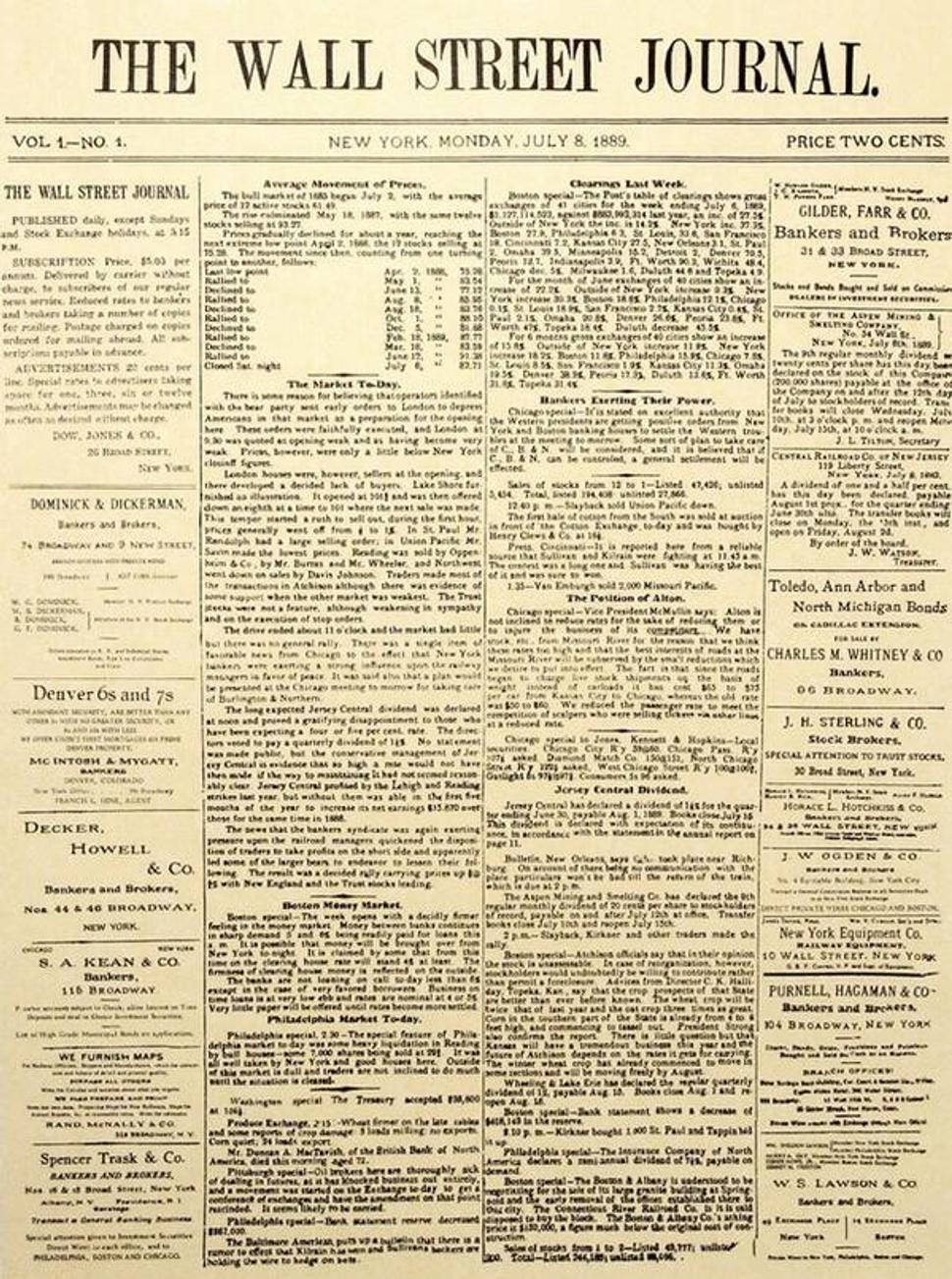 The Wall Street Journal, 1889