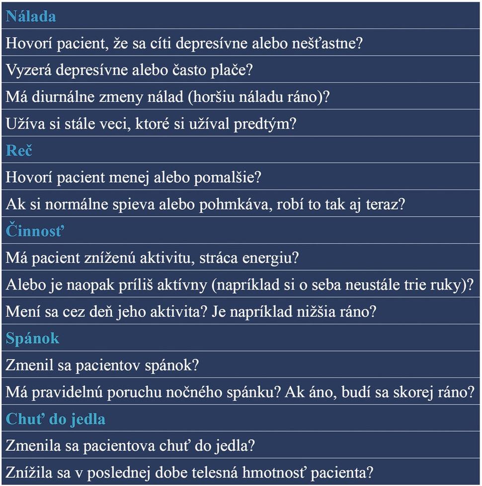 Otázky cielené na diagnostiku depresie u pacienta vo vyššom veku.