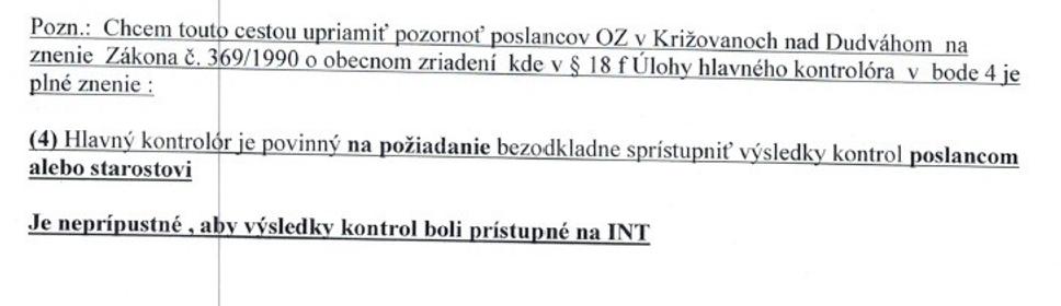 záver správy hlavnej kontrolórky obce Križovany nad Dudváhom o výsledku vykonanej kontroly, ktorá sa bude prerokovávať na verejnom zasadnutí OZ.