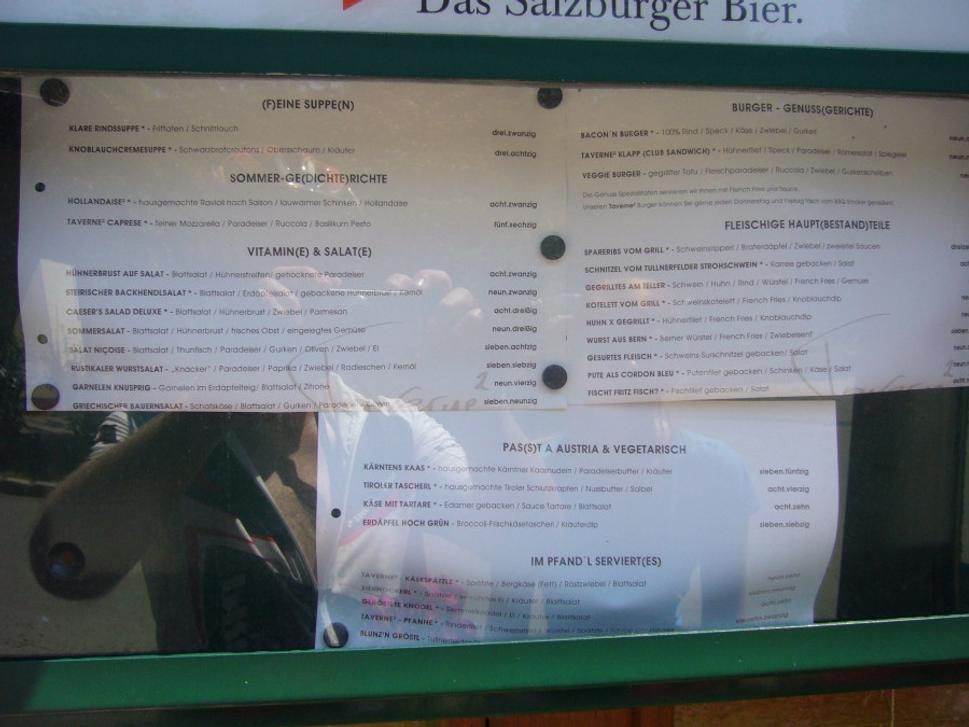 Menu v kempe. Ceny sú napísané slovom nie číslicami