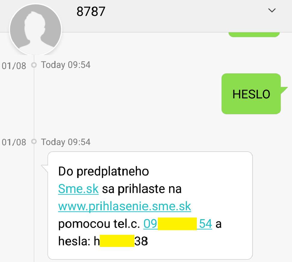 SMS s novým heslom