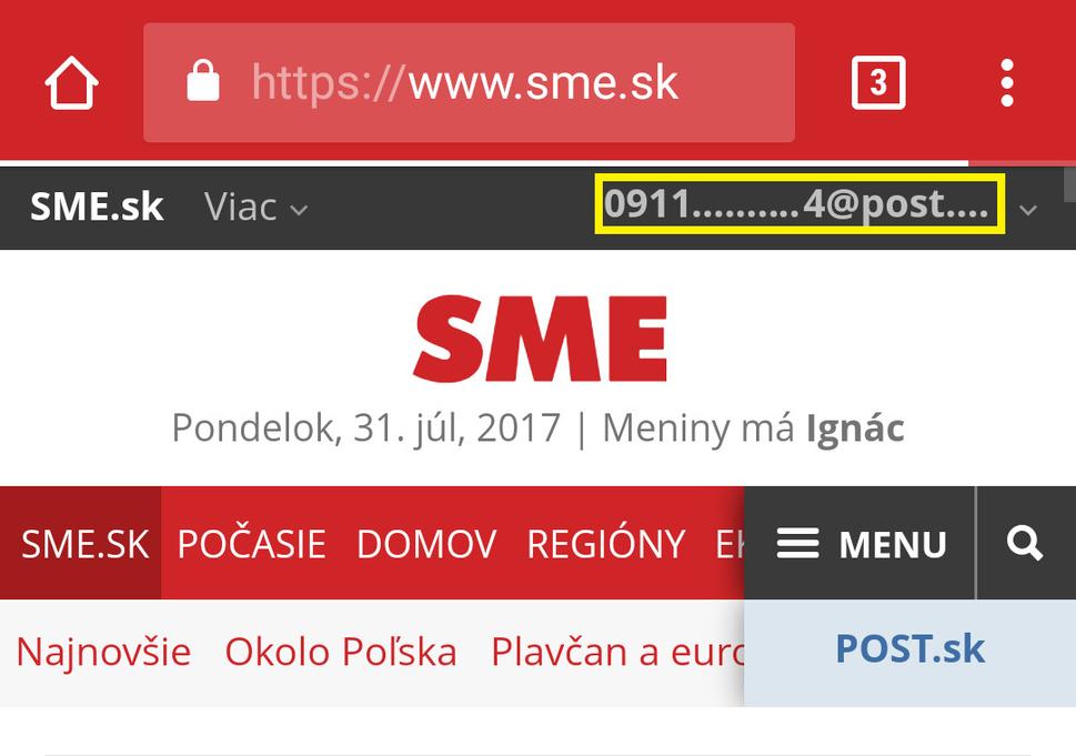 Číslo namiesto mailu