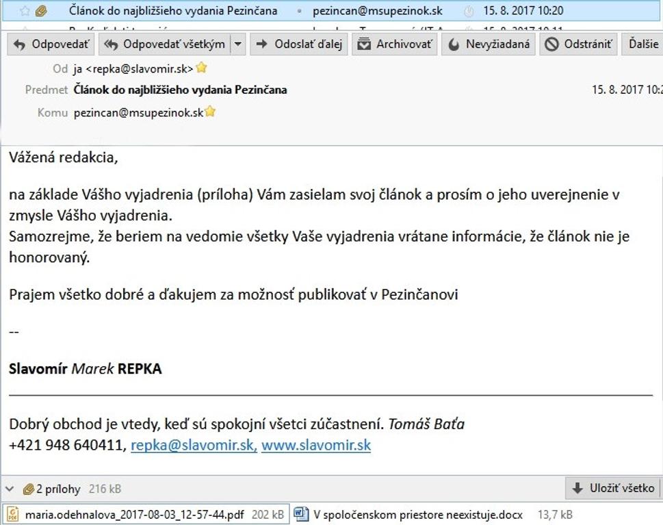 Mail redakcii s mojim článkom