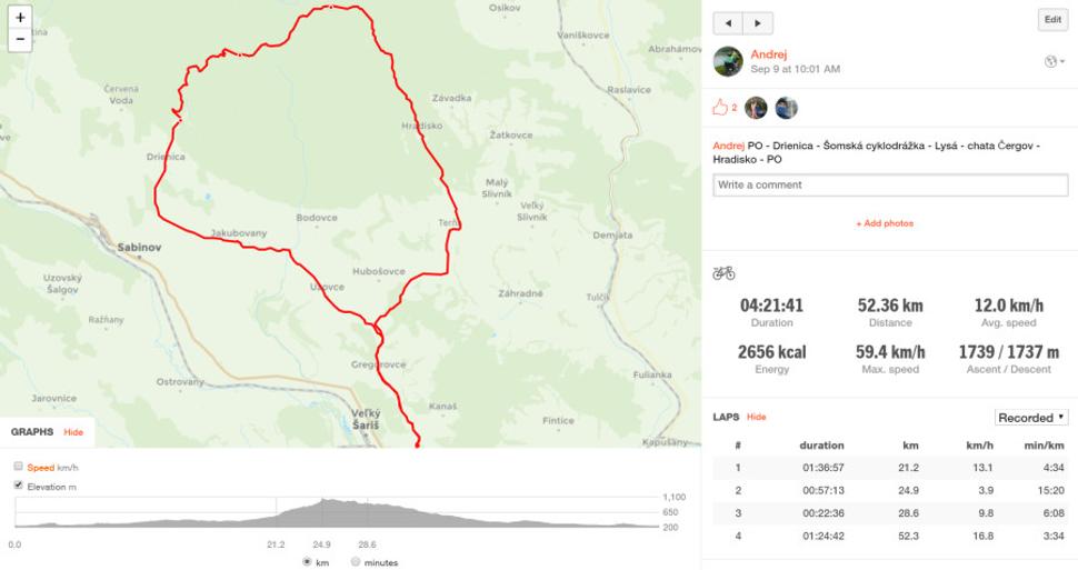 Záznam trasy zo Sports Trackera