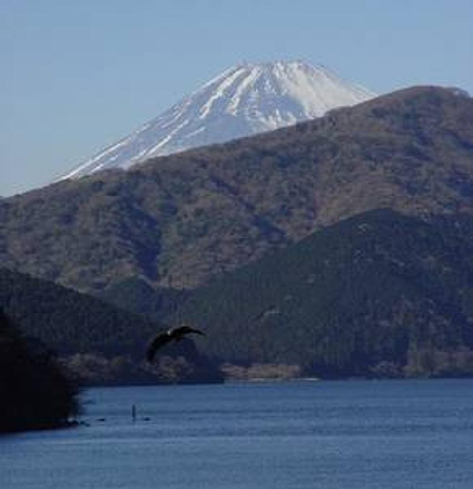 Pohľad na Fuji z jazera Aši.