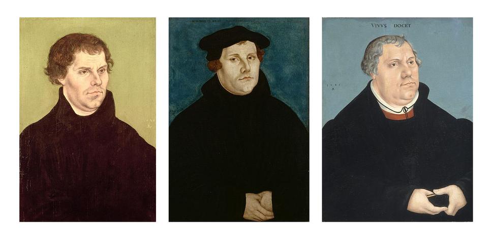 Portréty Martina Luthera v roku (zľava): 1526, 1529, 1546 - jeden z posledných
