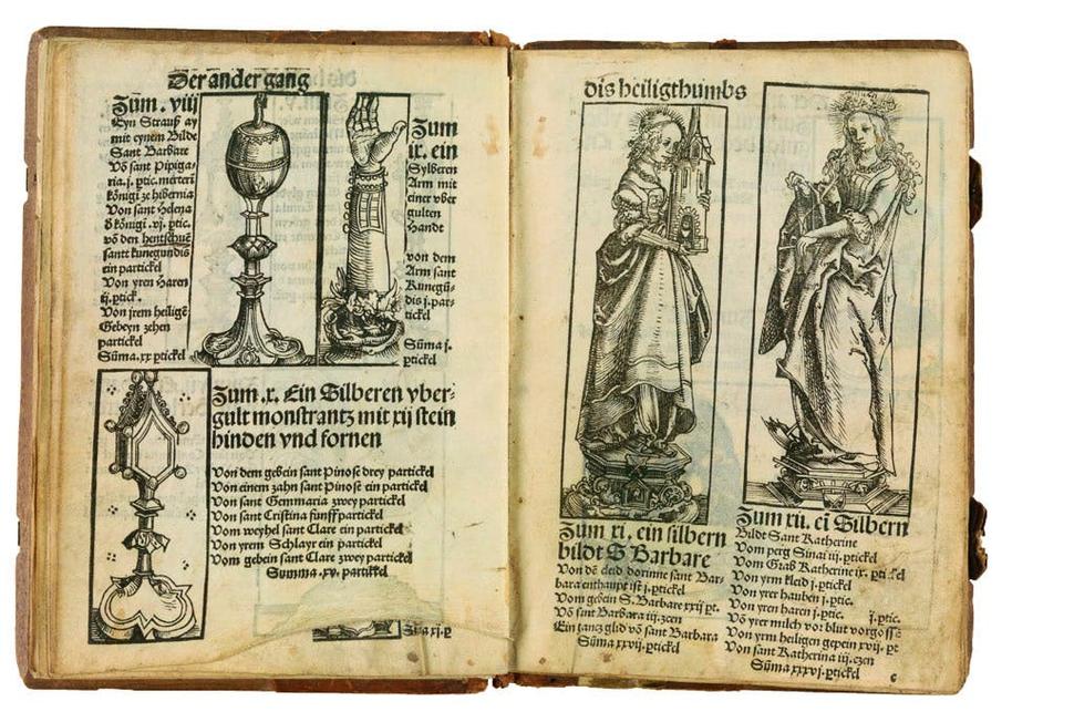 "Kniha relikvií" (1509) - Lucas Cranach ju ilustroval na objedávku Fridricha III., ktorý mal v Európe jednu z najväčších zbierok relikvií. Práve pri tejto objednávke prichádza bližšie do kontaktu s drevorytinami a objavuje ich potenciál ako masového média.