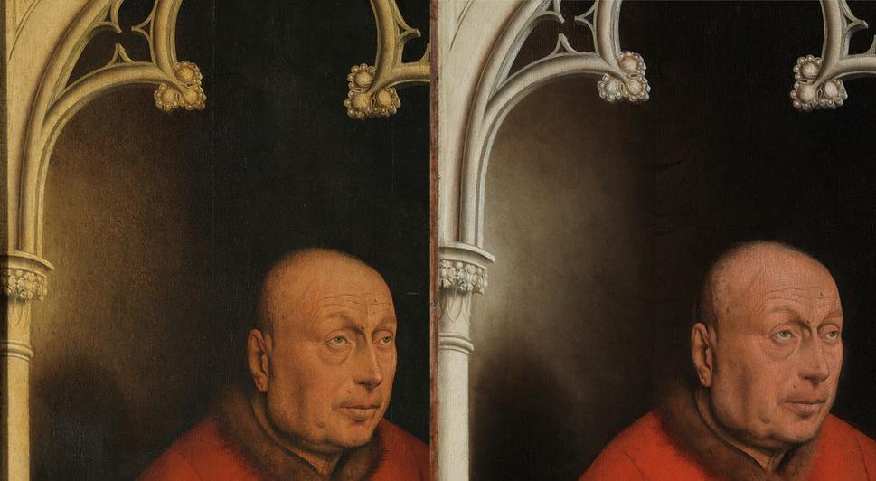 Detail z panelu pred (vľavo) a po (vpravo) reštaurovaní