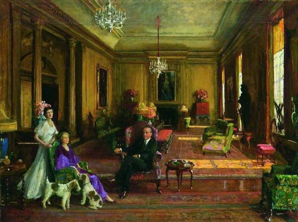 Rodina Duveen v ich dome a salóne v New Yorku. Obraz namaľoval Duveenov obľúbený maliar Sir John Lavery.
