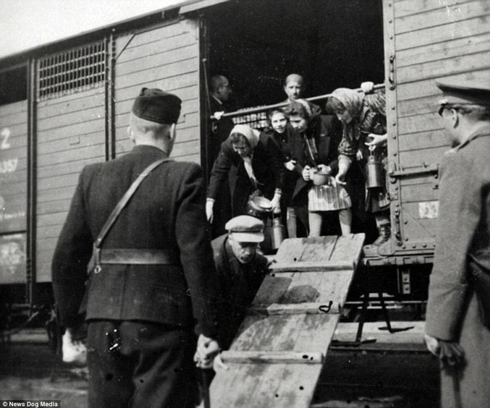 Vykladanie maďarských židov v Osvienčime počas II. svetovej vojny