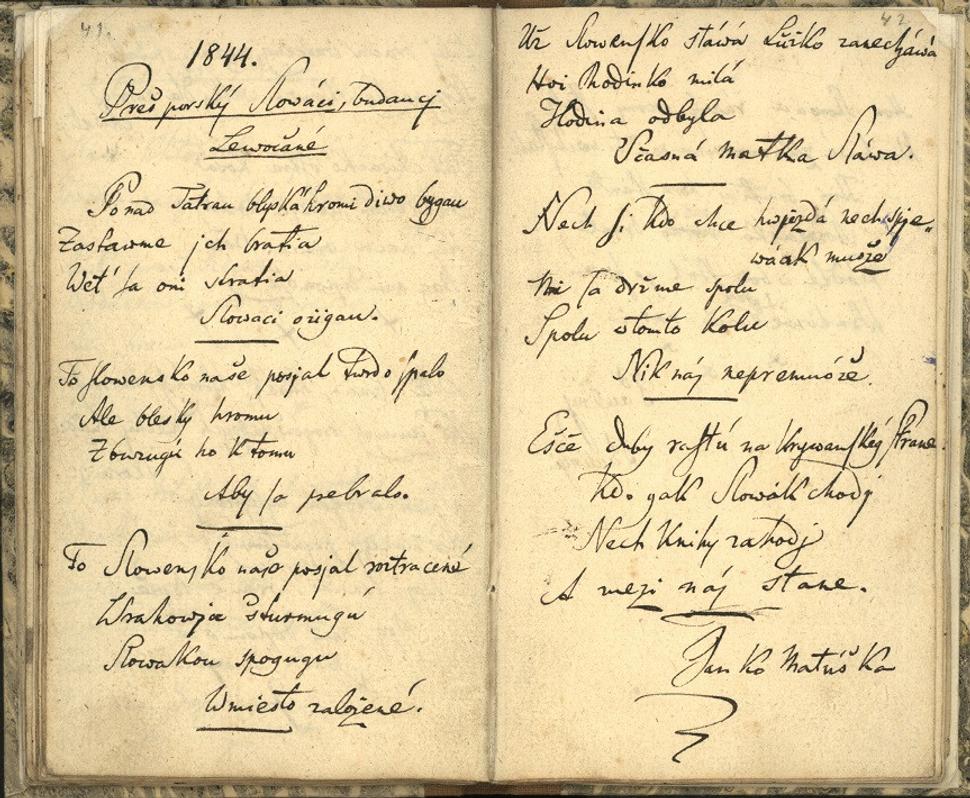 Text piesne v denníku V. Paulinyho-Tótha