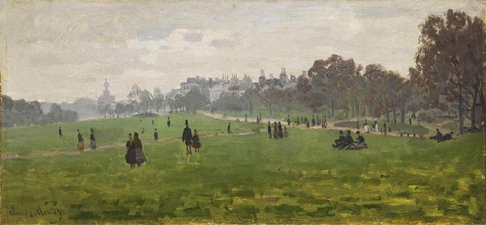 Claude Monet, Green Park in London, 1871. Dielo, ktoré namaľoval počas exilu v Londýne, kde sa stretol s Durand-Ruelom.