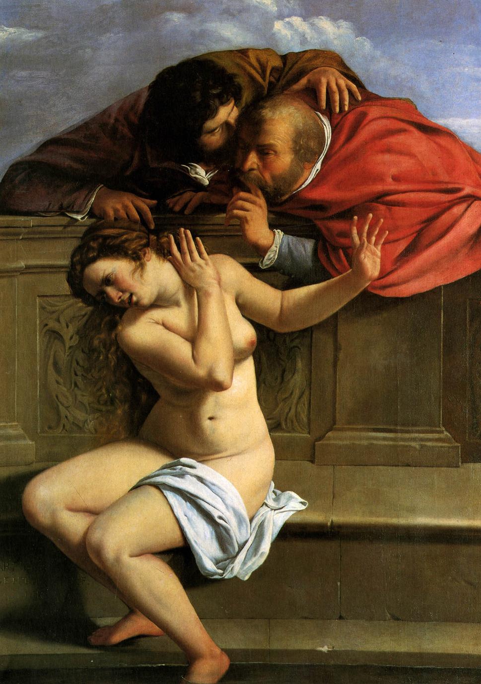 Zuzana a starci (Susanna and the Elders, 1610) - jej prvý obraz, ktorý dokončila vo veku 17 rokov. Obraz je tak dobrý, že ho mnohý pripisovali jej otcovi, ktorý jej určite s obrazom pomáhal. Dnes je však oficiálne priradený k Artemisii, na obraze je aj jej podpis "Artemisia Lomi". Podpisovala sa priezviskom svojho stýka. Zuzana je tu na rozdiel od mnohých iných diel s touto témou vystrašená, nie zdržanlivá.