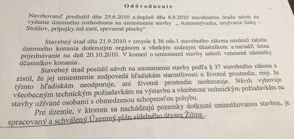 Časť z územného rozhodnutia