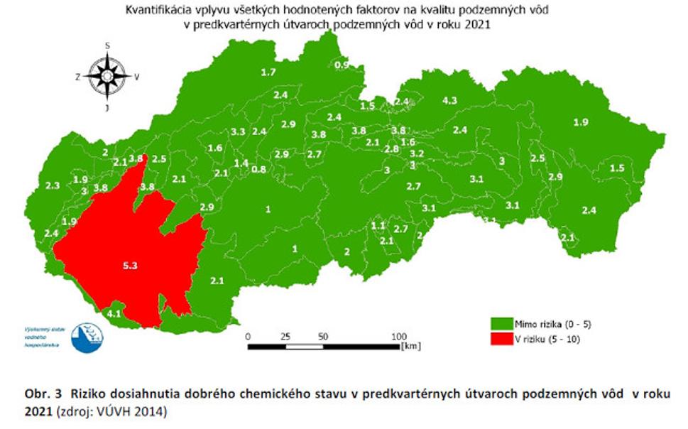 Riziko dosiahnutia dobrého chemického stavu vôd v roku 2021