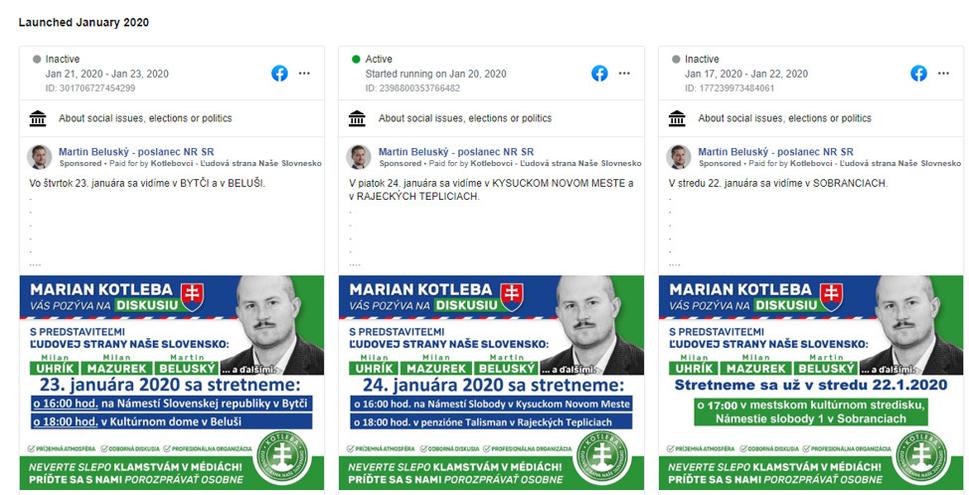 Facebooková reklama je zameraná na pozývanie občanov na stretnutia