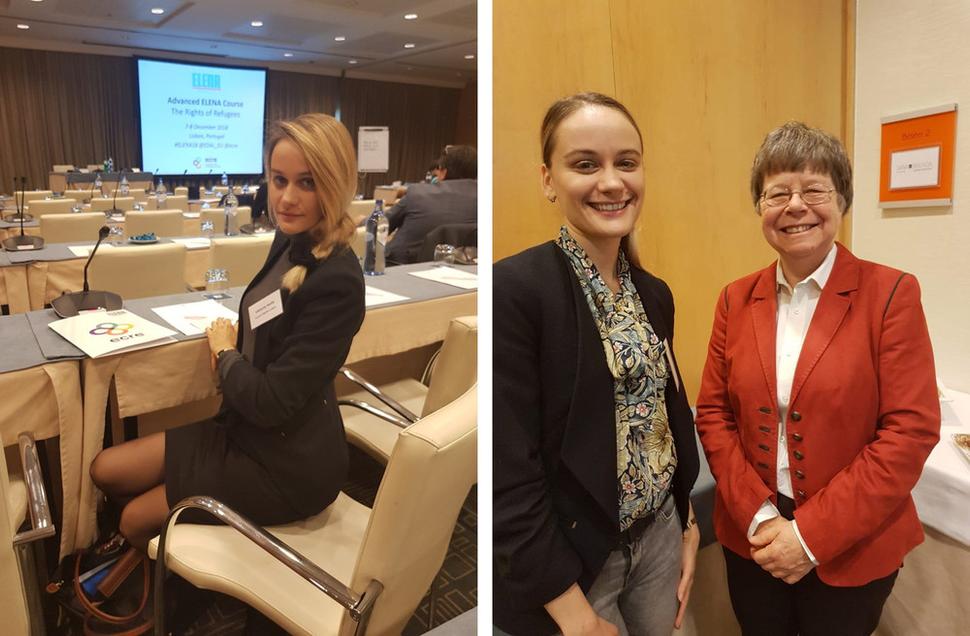 Viki na konferencii Európskej rady pre utečencov a exilantov ECRE v Lisabone a záber s Eleonor Sharpston, generálnou advokátkou Súdneho dvora EÚ