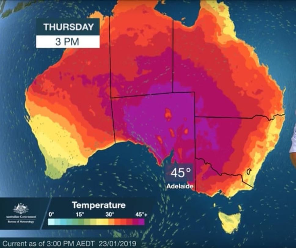 The extreme heatwave forecast map for Thursday