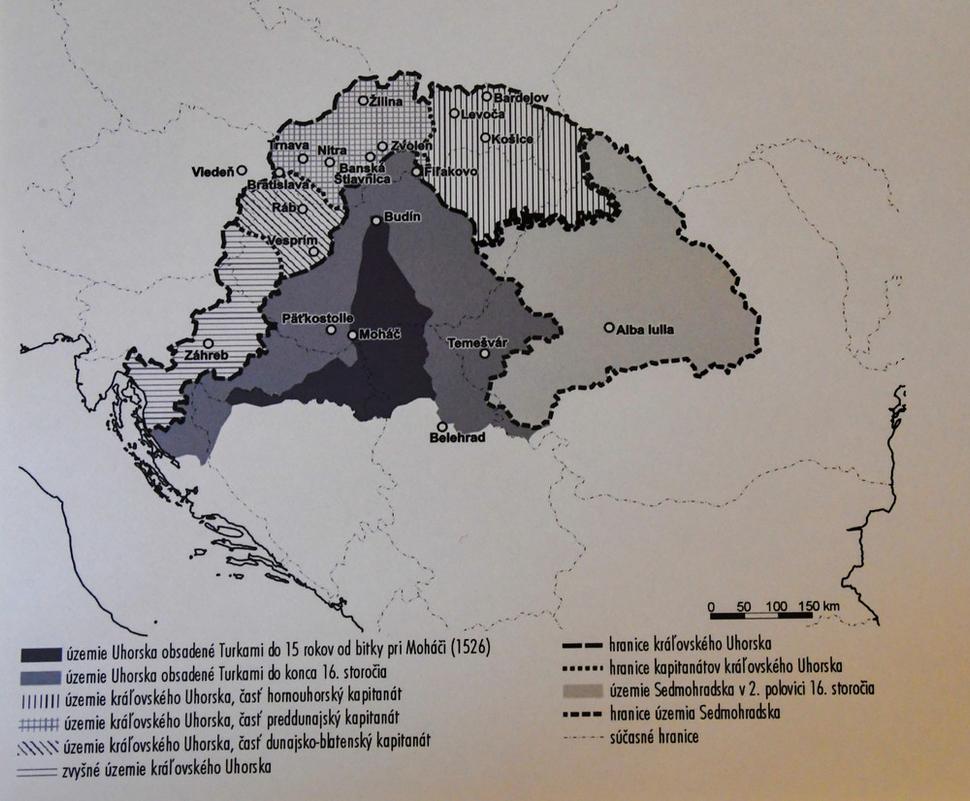 Mapa rozdelenie Uhorska na tri časti.