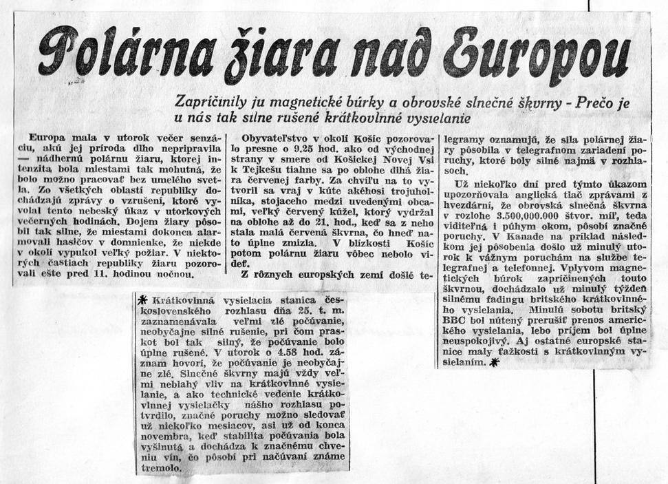 Dobový článok z novín o polárnej žiare v novohrade