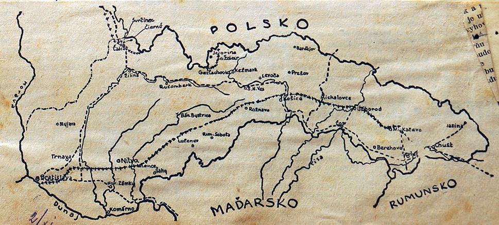 Mapka z novinového článku, na ktorej je vyznačené stratené územie. Kronika Veľkej Vsi