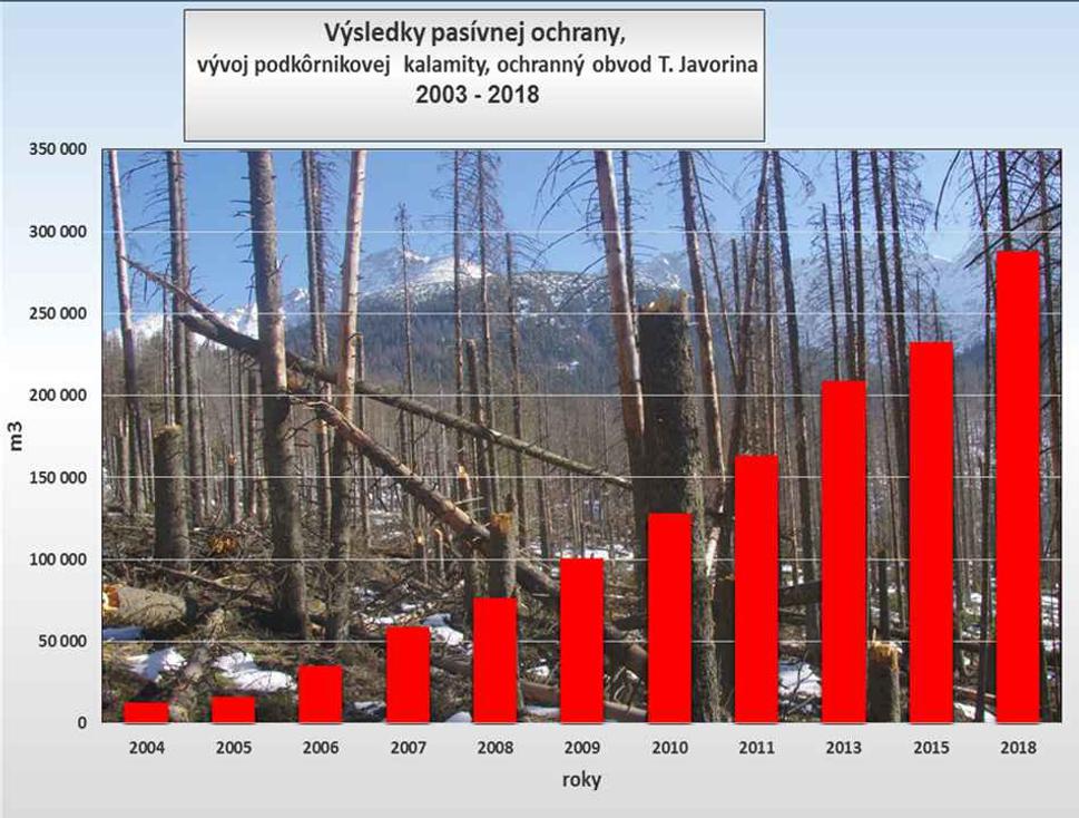 Vývoj podkôrnikovej kalamity 2003-2018 - bezzásahový prístup