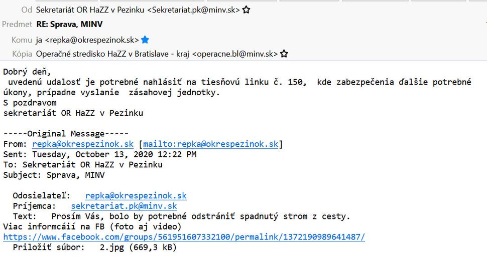 Mail od pezinských hasičov