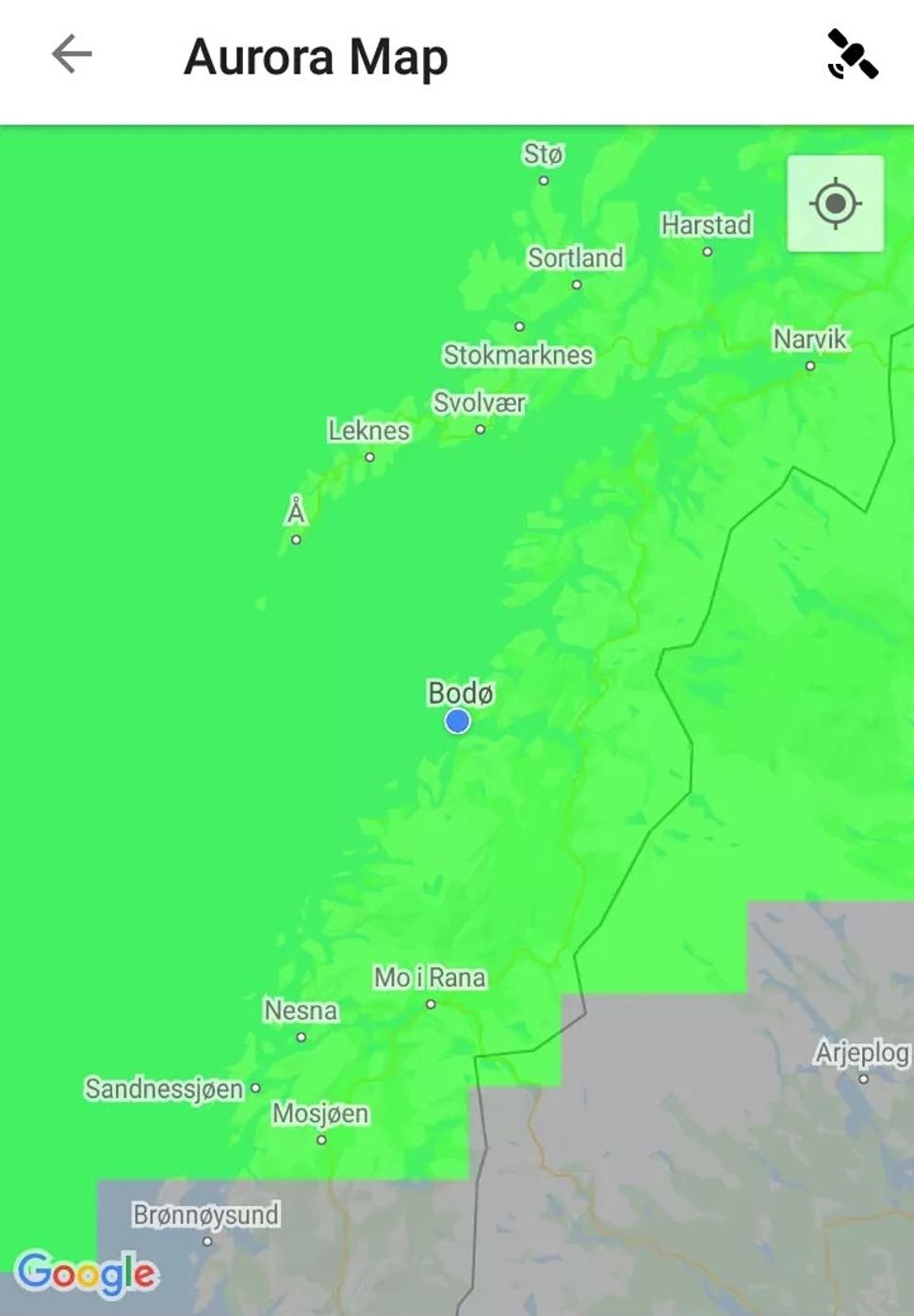 Na appke bolo nebo síce zelené, ale polárna žiara ma akosi obišla.