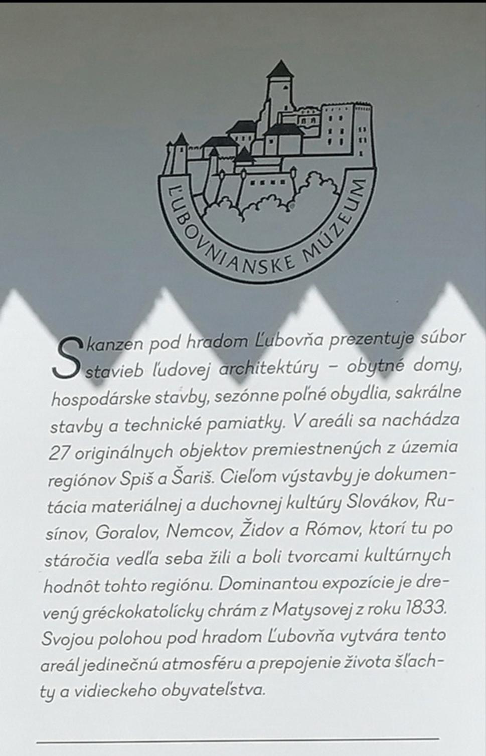 stručné informácie o skanzene