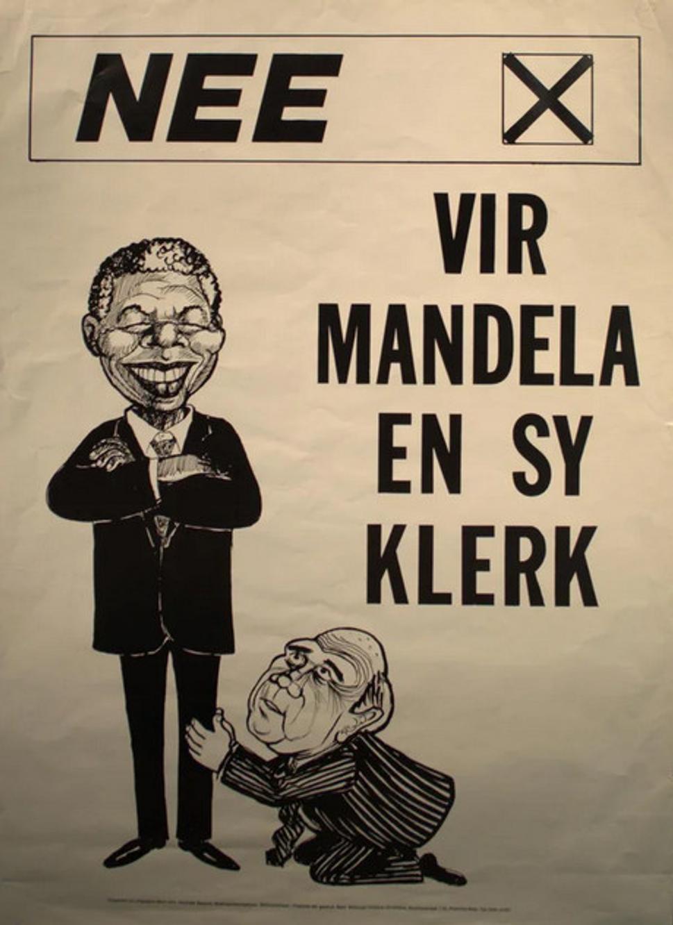 "Nie. Zastavme Mandelu a jeho Klerka" (slovná hračka, klerk = sekretár)