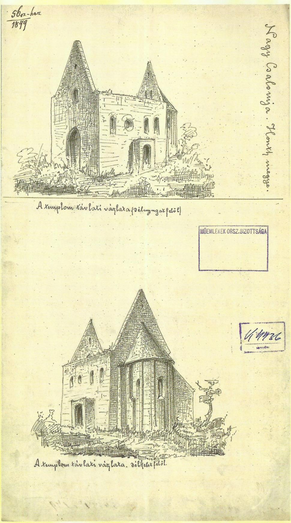 Náčrt kostola z roku 1879. Ak si domyslíme šindľovú strechu, tak dostaneme radny výzor kostola.