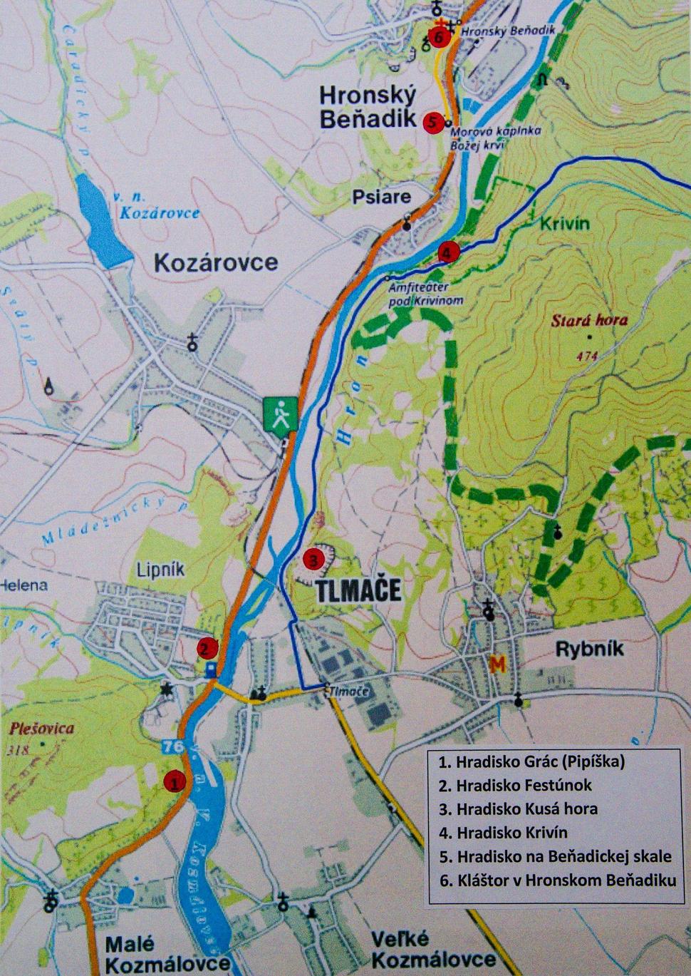 Mapa Slovenskej brány s rozložením hradísk.
