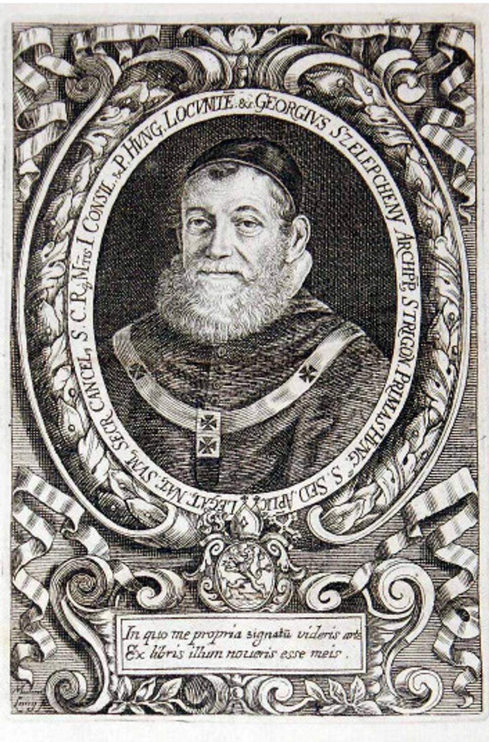 Exlibris uhorského prímasa, kráľovského miestodržiteľa Juraja Selepčéniho (1595-1685) podľa vlastného portrétu - bol aj rytcom. V r. 1672 bol predsedom súdu v Trnave, ktorý rozhodol o odobratí oboch evanjelických kostolov v Bratislave, lebo vraj boli postavené v rozpore s nariadeniami kráľa.
