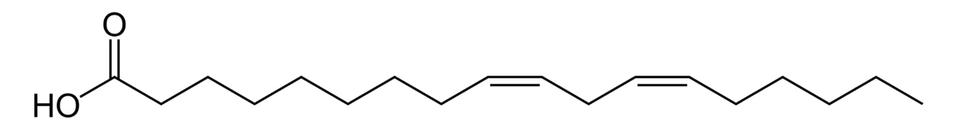 Obr. 8: Esenciálna mastná kyselina linolová. Zdroj: https://www.wikiskripta.eu/w/Mastn%C3%A9_kyseliny#/media/File:Linoleic_acid_shorthand_formula.PNG