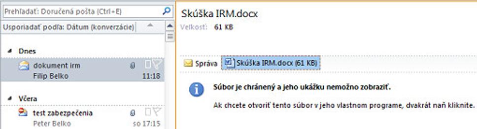 Outlook IRM chránená príloha