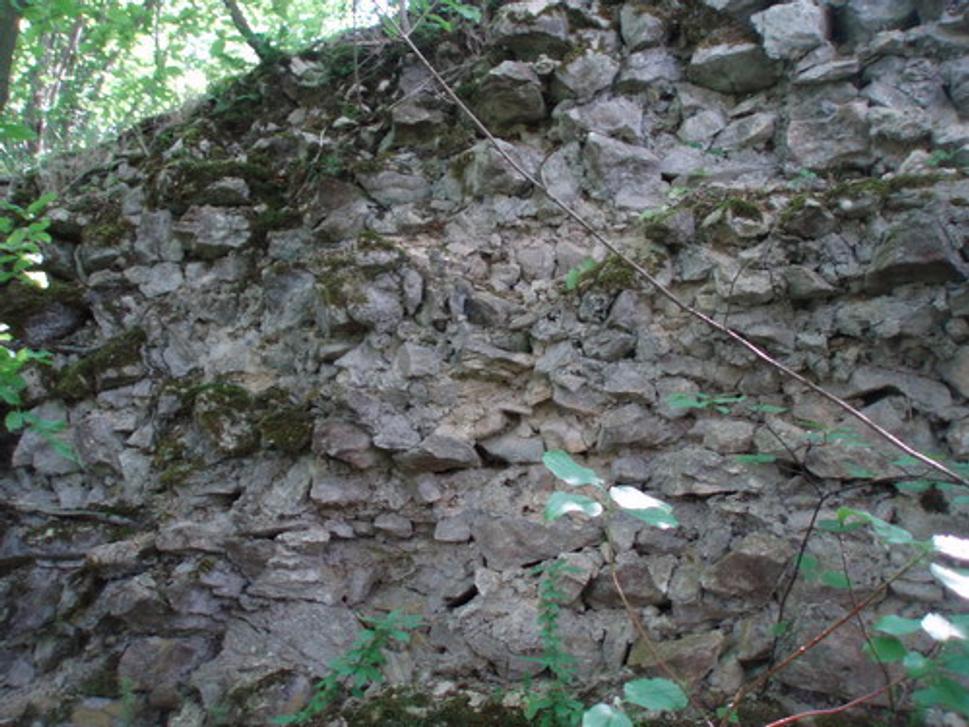 Zrúcaniny obvodovej hradby (severný okraj skalnej vyvýšeniny hrádku)