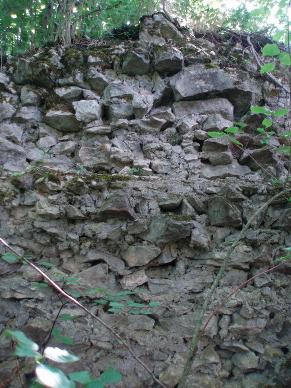 Zrúcaniny obvodovej hradby (severný okraj skalnej vyvýšeniny hrádku)