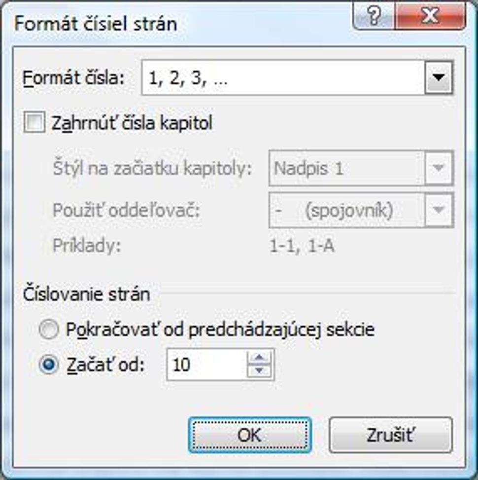 Word 2007 - formát čísiel strán