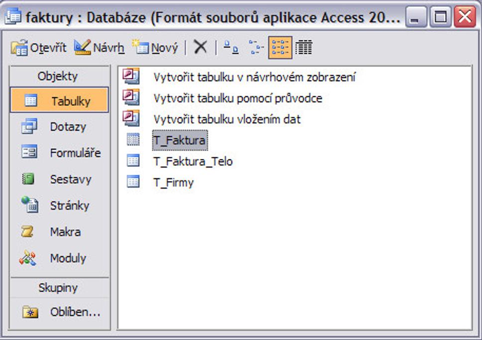 Okno databázy