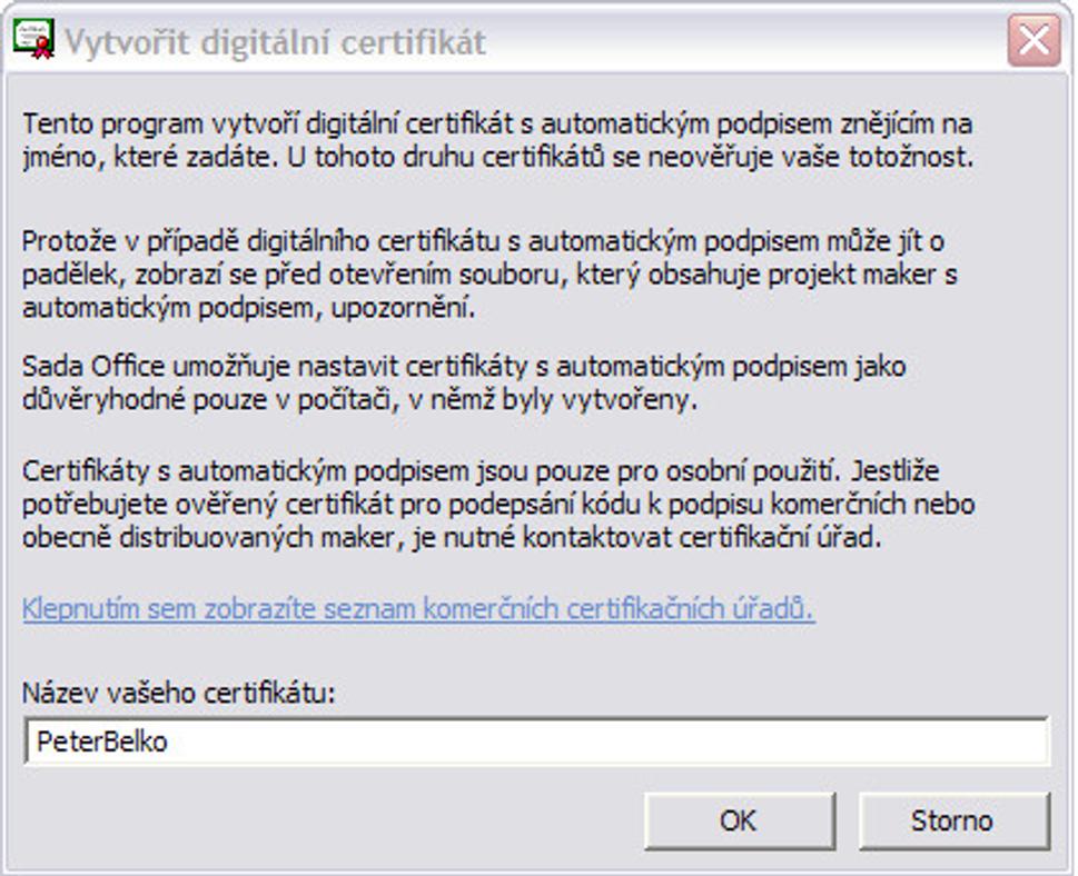 Aplikácia selfcert