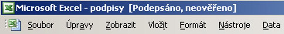 Titulkový pruh s informáciou o podpise
