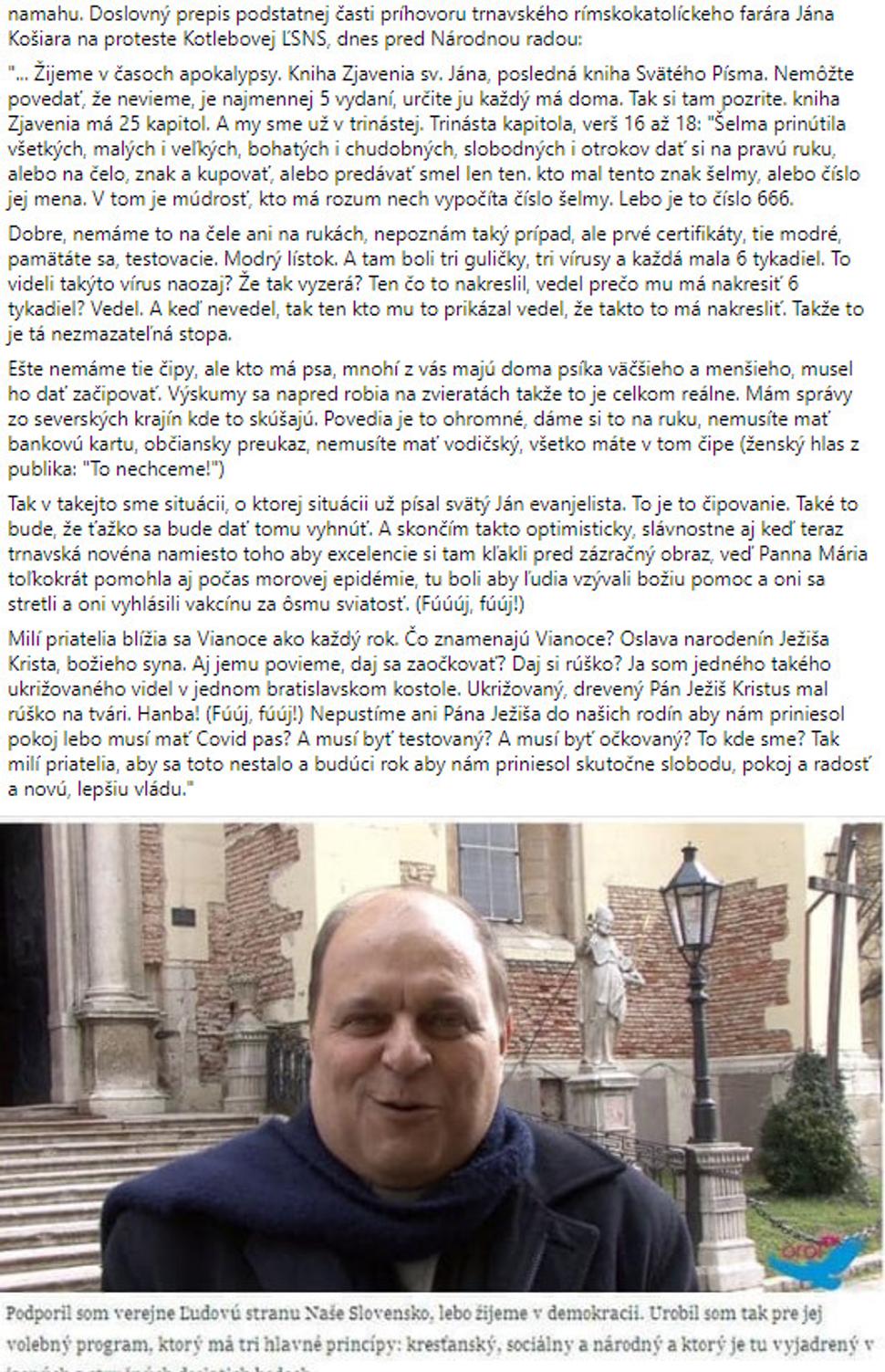 Kázeň kňaza J.K. na včerajšom mítingu Kotlebovcov