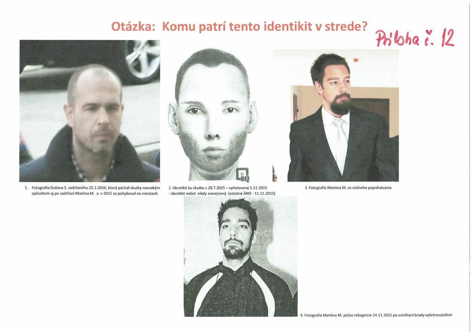 Obr. 6: Rozdiel vo výzore M. Macka a skutočného páchateľa (vľavo). Na dolnom obrázku vidieť, že vyšetrovateľ zámerne ostrihal Mackovi bradu a hovorkyňa Kurucová potom tvrdila, že si ju Macko nechal narásť po zverejnení identikitov.