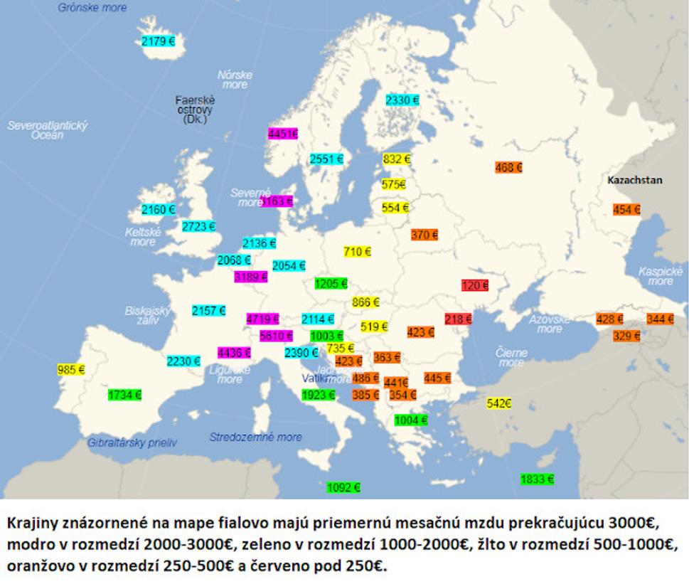 Čisté mzdy v Európe